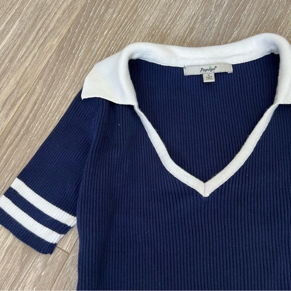 Vintage Navy and White Knit Polo Small - Picture 2 of 3